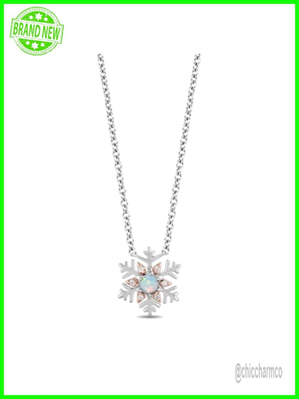 Sterling Silver 10K Rose Gold Created Opal Snowflake Pendant Necklace 18"